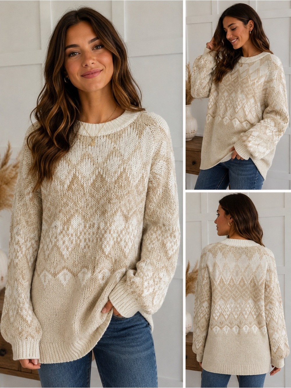 Cream Fair Isle Knit Sweater | Size X | Cozy Neutral Pullover